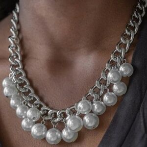 Silver Pearl Necklace and Earring Set